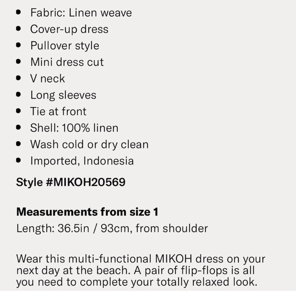 Mikoh Malama Black Linen Lace-up Long Sleeve Mini Dress Cover-up Size XS / S - Picture 16 of 16